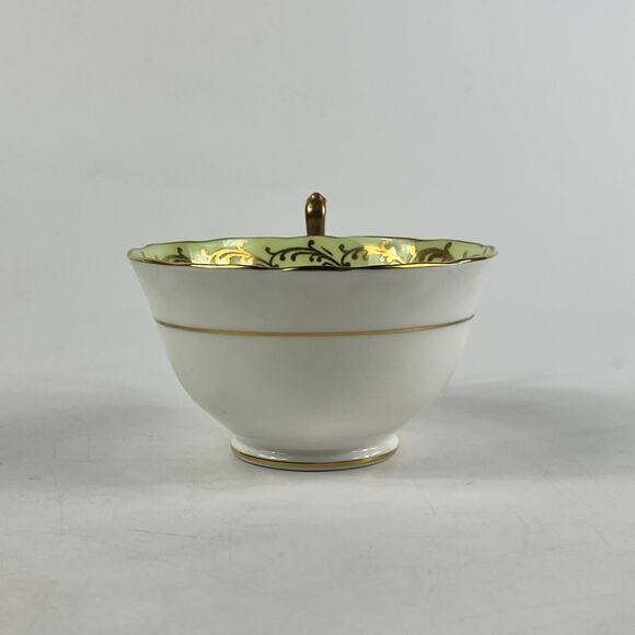 Aynsley England Bone China Teacup Saucer Set Green Gold Floral Pattern 7905 - Picture 3 of 15